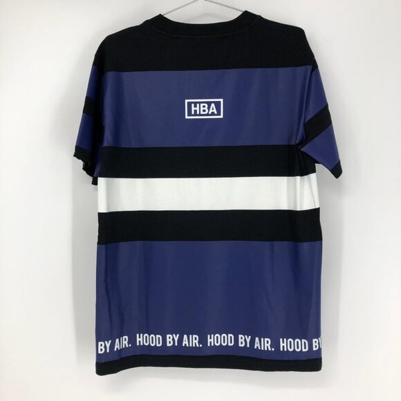 Hood By Air Blue and black/white Colorblock Striped Logo T-Shirt size S - Picture 3 of 16